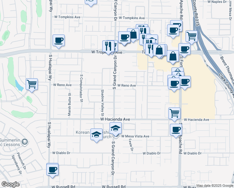 map of restaurants, bars, coffee shops, grocery stores, and more near 9784 Havasupai Avenue in Las Vegas