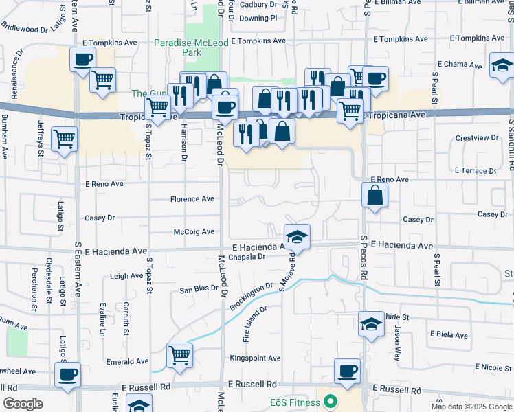 map of restaurants, bars, coffee shops, grocery stores, and more near 3065 Casey Drive in Las Vegas