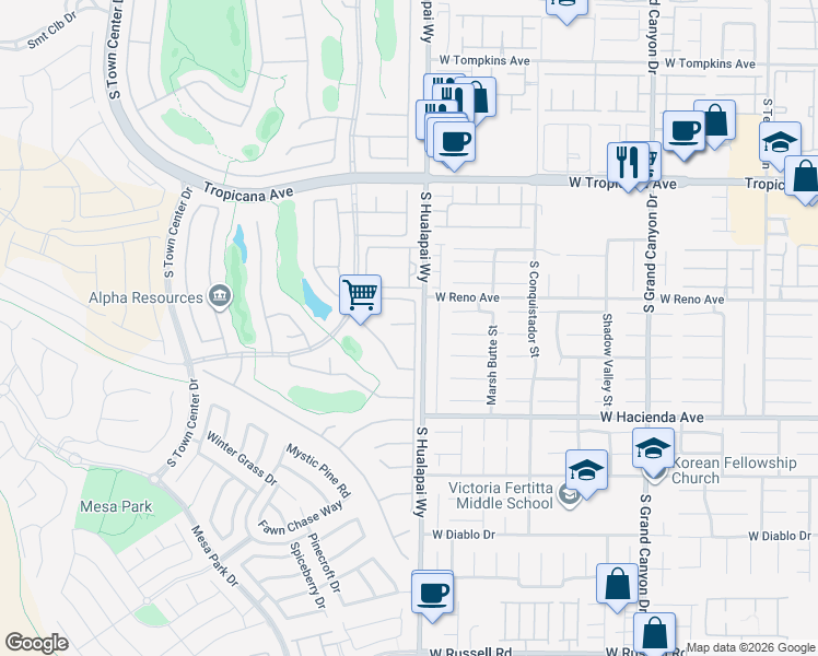 map of restaurants, bars, coffee shops, grocery stores, and more near 5147 Progresso Street in Las Vegas