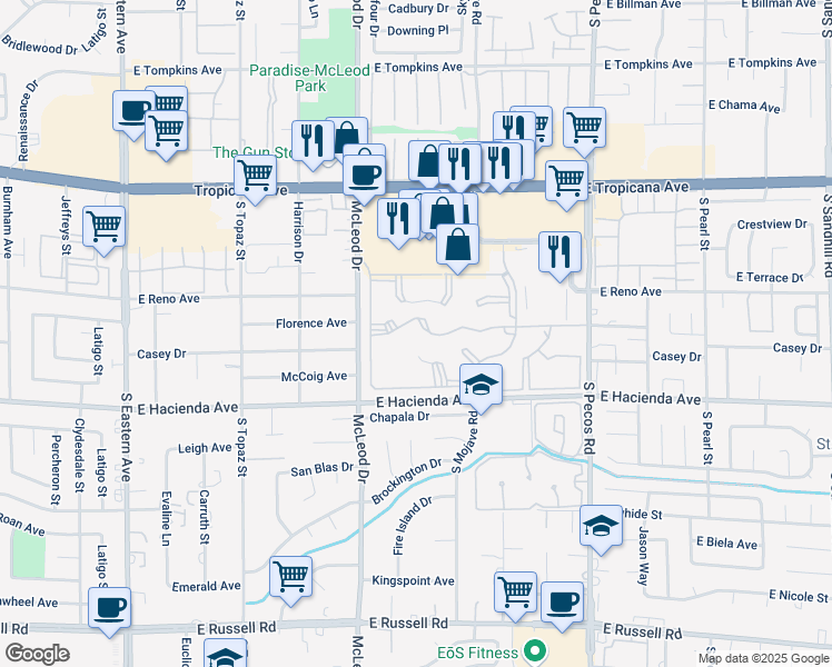 map of restaurants, bars, coffee shops, grocery stores, and more near 3065 Casey Drive in Las Vegas