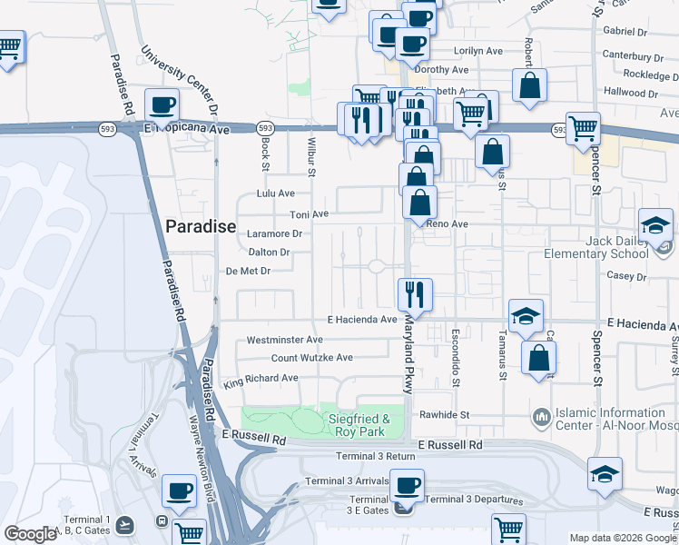 map of restaurants, bars, coffee shops, grocery stores, and more near 5185 Gray Lane in Las Vegas