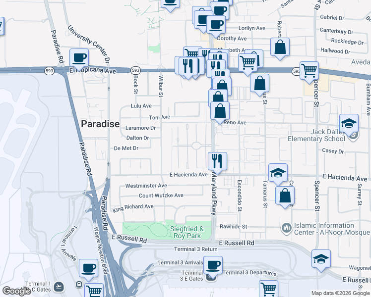 map of restaurants, bars, coffee shops, grocery stores, and more near 5187 Greene Lane in Las Vegas