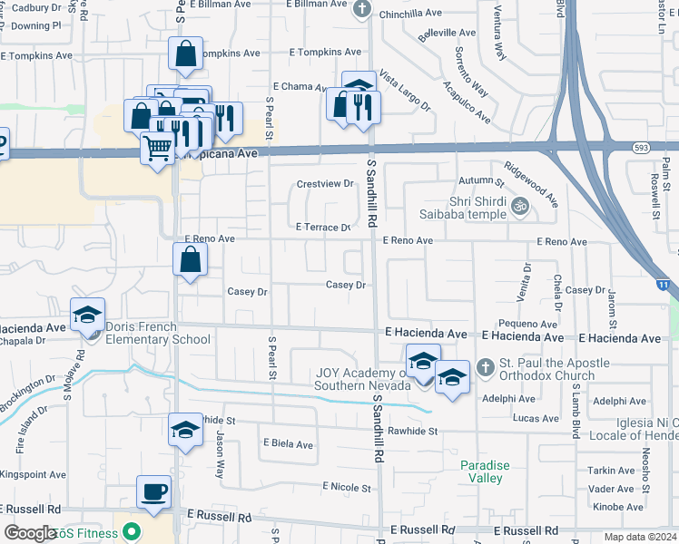 map of restaurants, bars, coffee shops, grocery stores, and more near 5163 Rudy Lane in Las Vegas