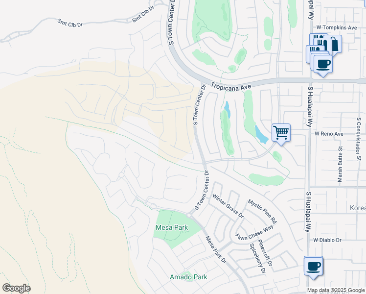 map of restaurants, bars, coffee shops, grocery stores, and more near South Town Center Drive in Las Vegas