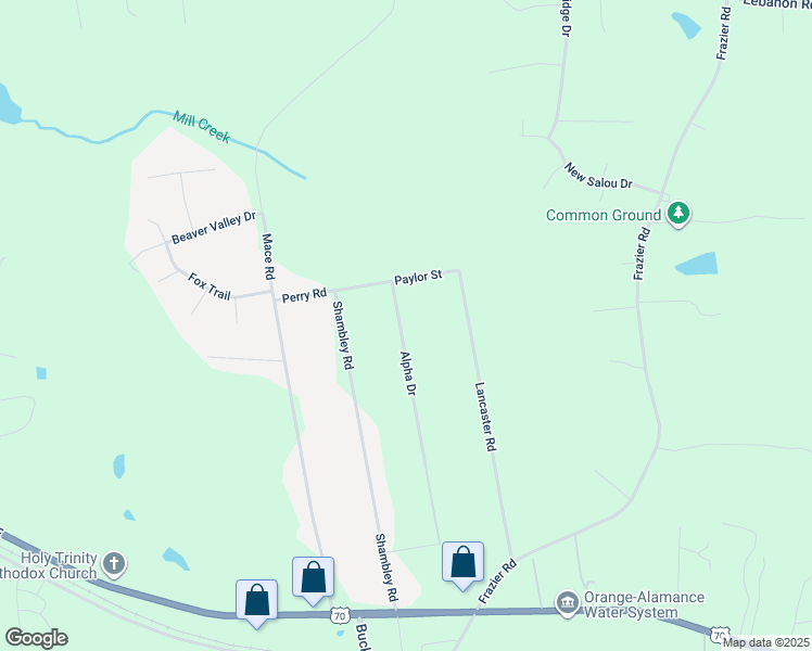 map of restaurants, bars, coffee shops, grocery stores, and more near 605 Alpha Drive in Mebane
