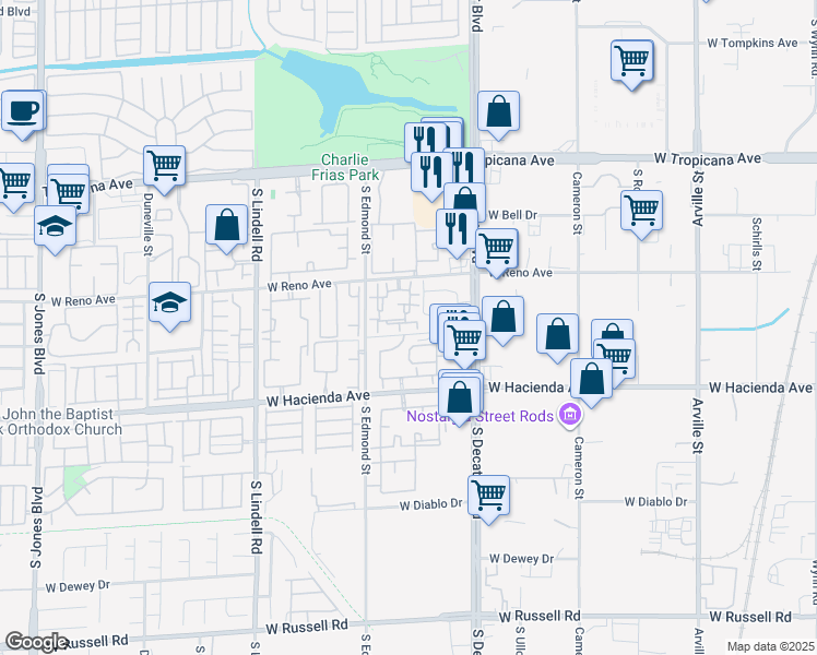 map of restaurants, bars, coffee shops, grocery stores, and more near 5125 West Reno Avenue in Las Vegas