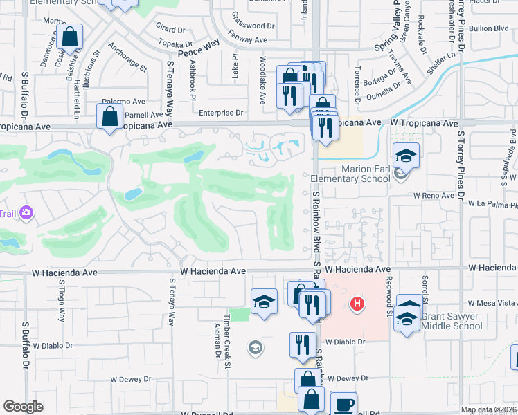 map of restaurants, bars, coffee shops, grocery stores, and more near 46 Gulf Stream Court in Las Vegas