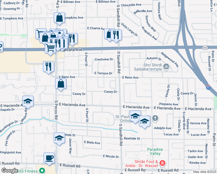 map of restaurants, bars, coffee shops, grocery stores, and more near 5163 Rudy Lane in Las Vegas