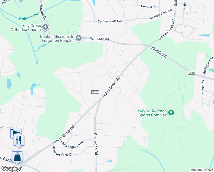 map of restaurants, bars, coffee shops, grocery stores, and more near 1278 Union Cross Road in Kernersville