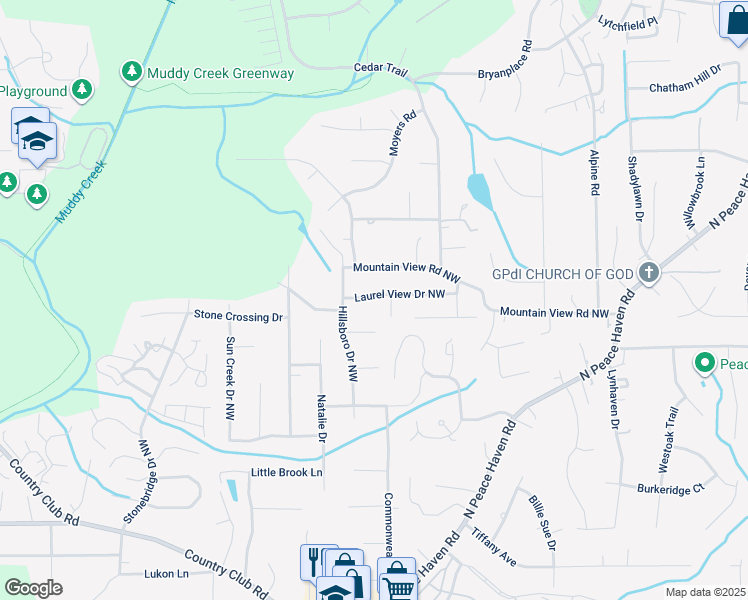map of restaurants, bars, coffee shops, grocery stores, and more near 5166 Laurel View Drive Northwest in Winston-Salem