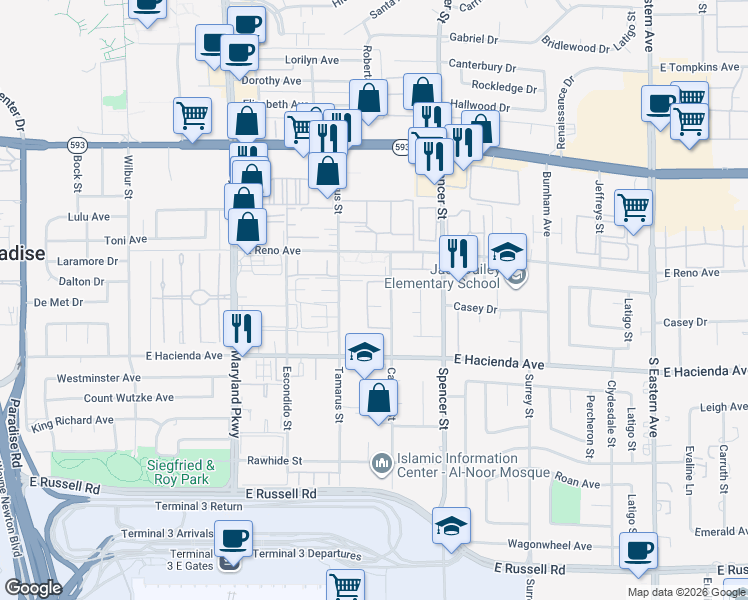 map of restaurants, bars, coffee shops, grocery stores, and more near 5155 Caliente Street in Las Vegas