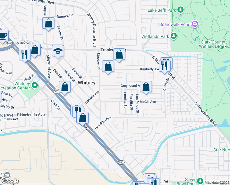 map of restaurants, bars, coffee shops, grocery stores, and more near 6240 Clackamas Court in Las Vegas