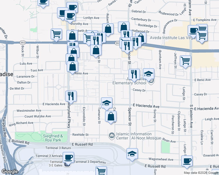 map of restaurants, bars, coffee shops, grocery stores, and more near 5155 Caliente Street in Las Vegas
