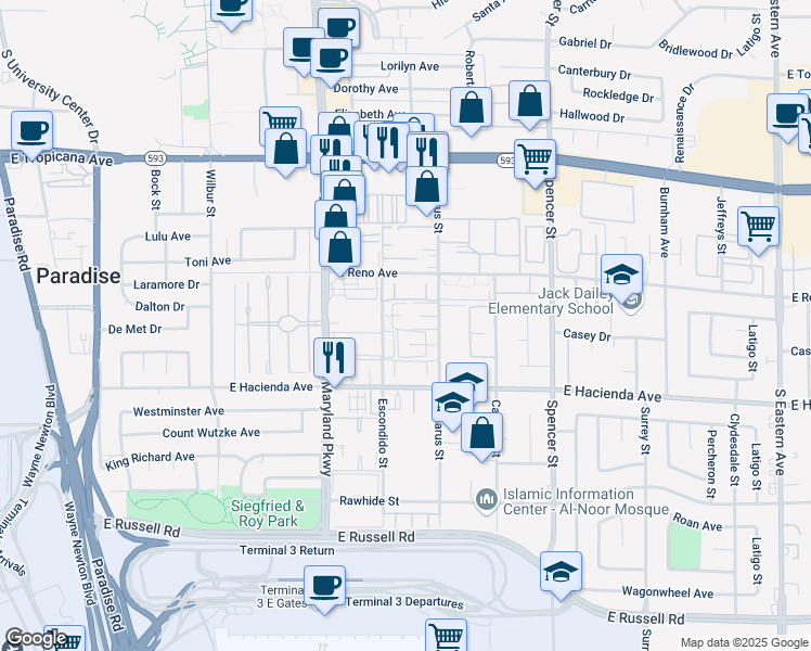 map of restaurants, bars, coffee shops, grocery stores, and more near 1364 Pattee Circle in Las Vegas