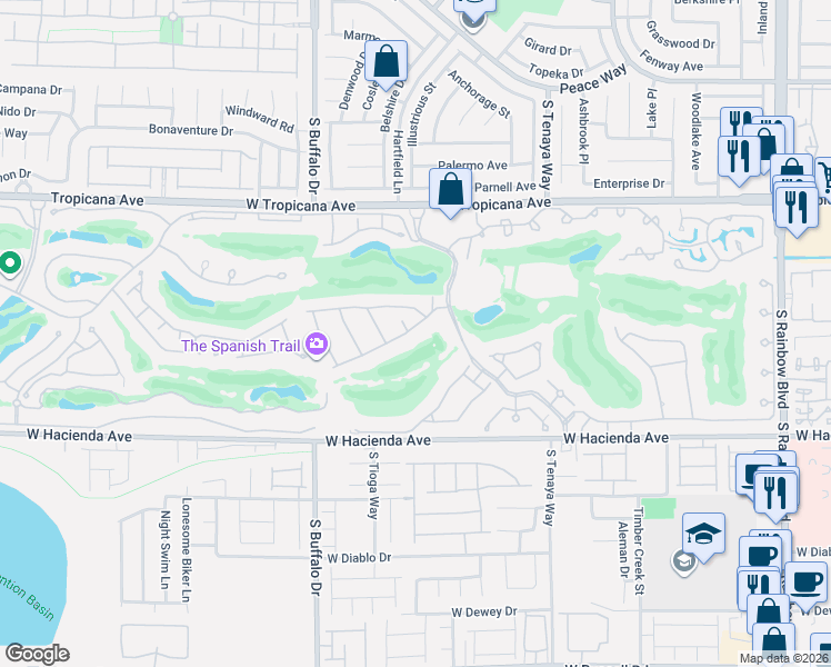 map of restaurants, bars, coffee shops, grocery stores, and more near 7597 Boca Raton Drive in Las Vegas