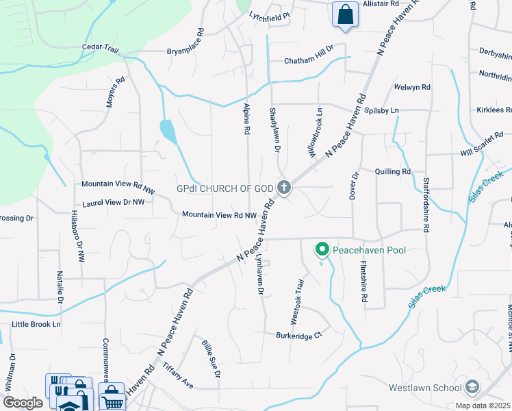 map of restaurants, bars, coffee shops, grocery stores, and more near 507 Alpine Road in Winston-Salem