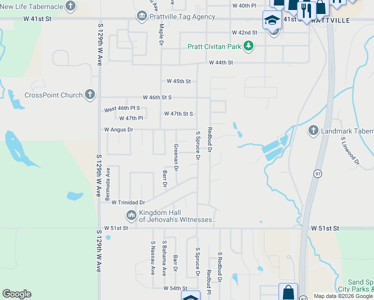 map of restaurants, bars, coffee shops, grocery stores, and more near 402 Jamaica Court in Sand Springs
