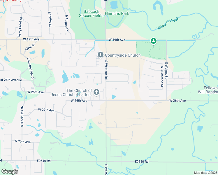 map of restaurants, bars, coffee shops, grocery stores, and more near 2421 South Western Road in Stillwater