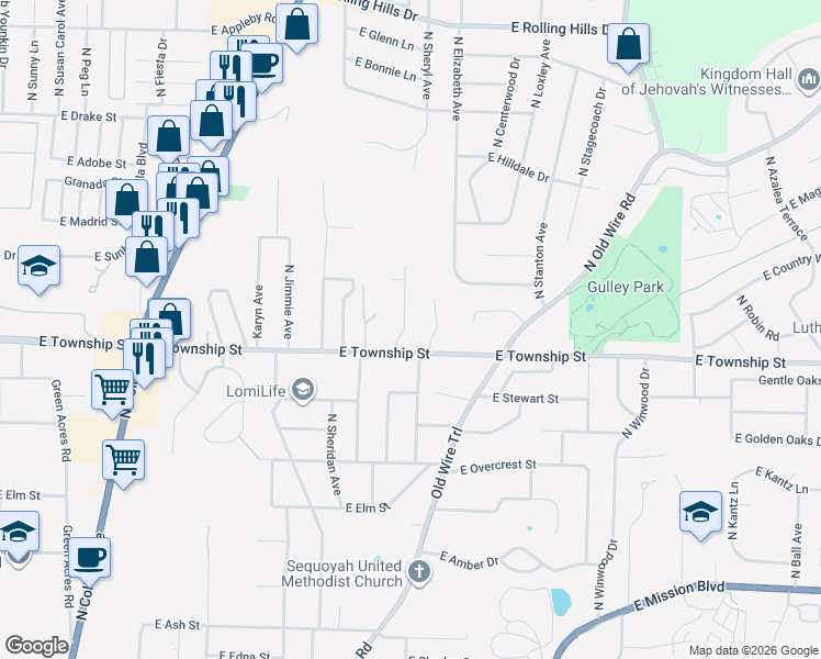 map of restaurants, bars, coffee shops, grocery stores, and more near 2445 North Common Drive in Fayetteville