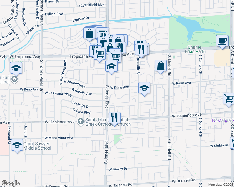 map of restaurants, bars, coffee shops, grocery stores, and more near 5166 South Jones Boulevard in Las Vegas