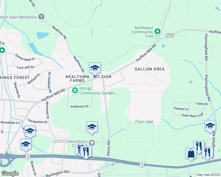 map of restaurants, bars, coffee shops, grocery stores, and more near 1702 Lynn Road in Greensboro