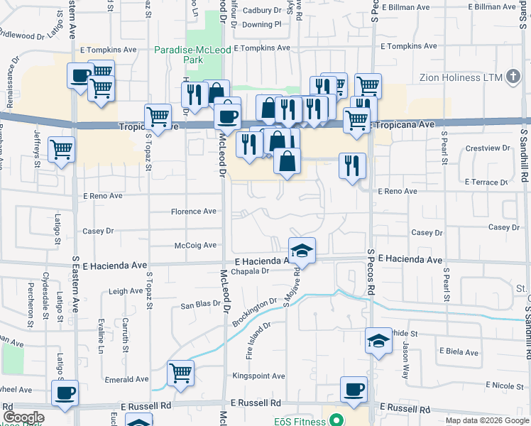 map of restaurants, bars, coffee shops, grocery stores, and more near 3295 Casey Drive in Las Vegas