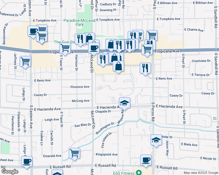 map of restaurants, bars, coffee shops, grocery stores, and more near 3295 Casey Drive in Las Vegas