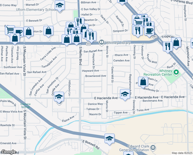 map of restaurants, bars, coffee shops, grocery stores, and more near 5115 Brownwood Avenue in Las Vegas