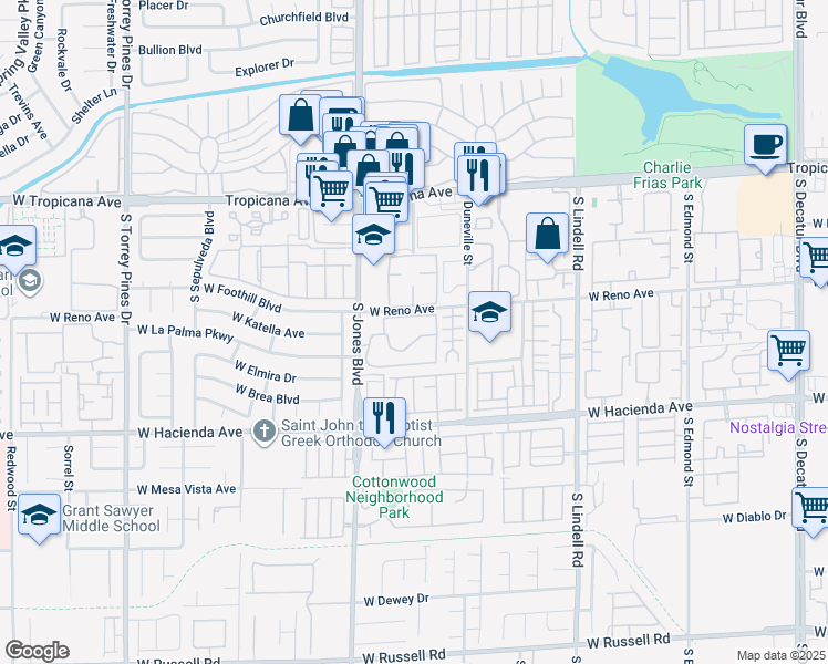 map of restaurants, bars, coffee shops, grocery stores, and more near 5146 South Jones Boulevard in Las Vegas