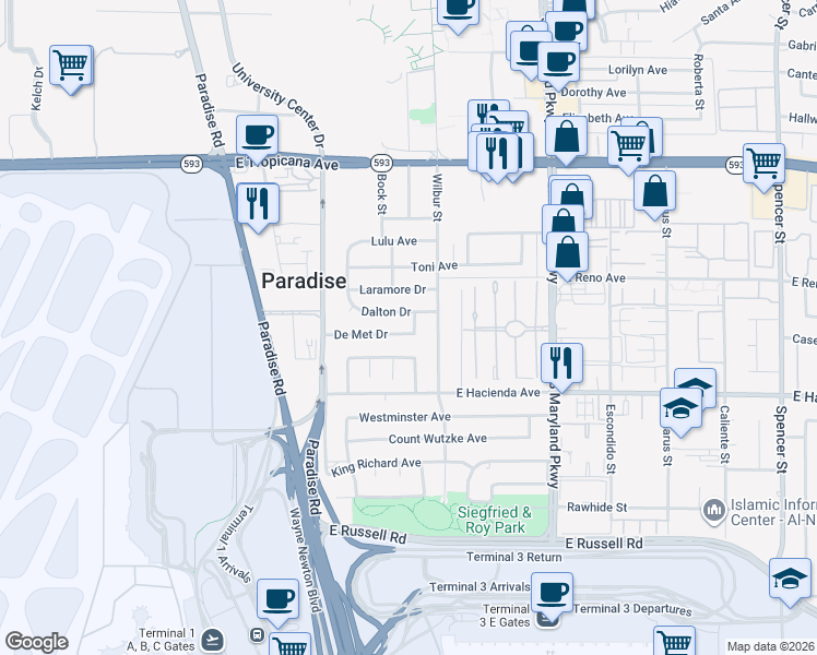 map of restaurants, bars, coffee shops, grocery stores, and more near 944 De Met Drive in Las Vegas