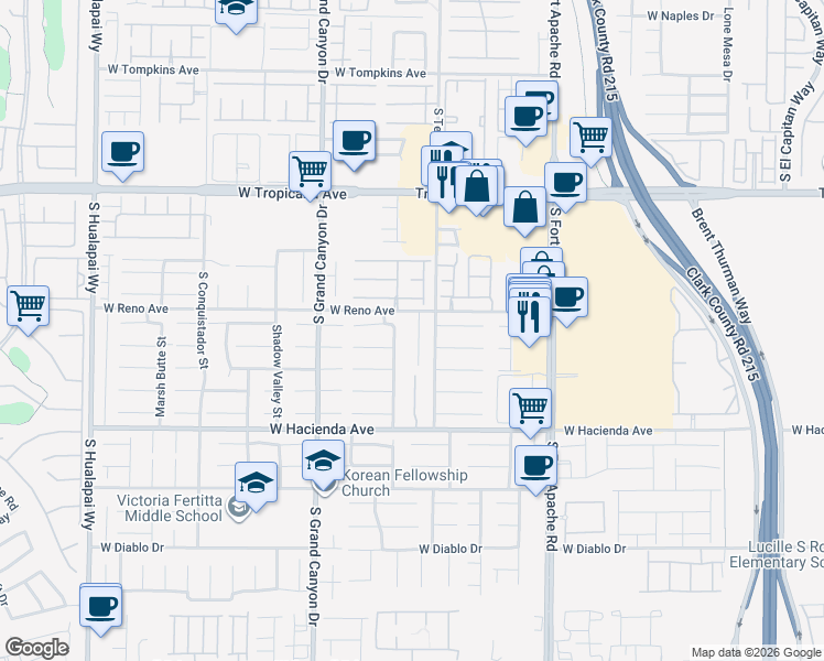 map of restaurants, bars, coffee shops, grocery stores, and more near 9678 Bighorn Island Avenue in Las Vegas