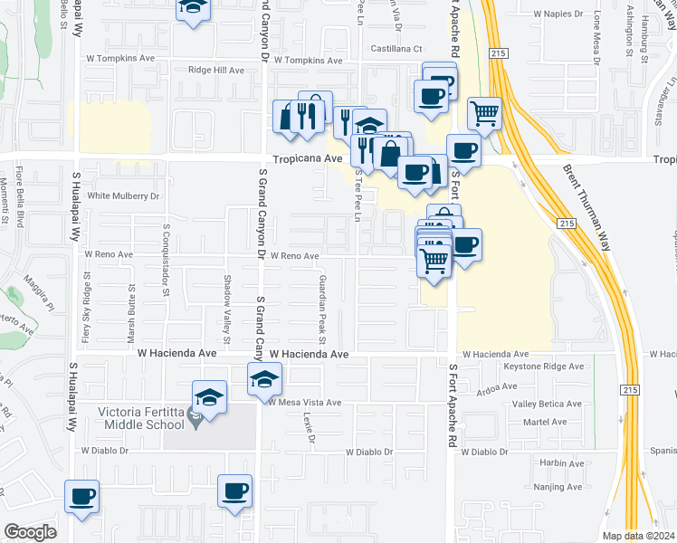 map of restaurants, bars, coffee shops, grocery stores, and more near 5129 Zoroaster Street in Las Vegas