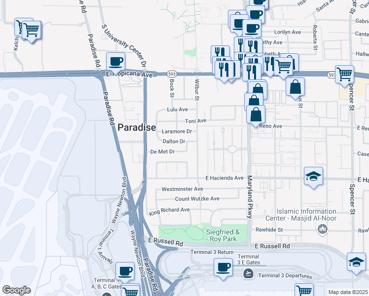 map of restaurants, bars, coffee shops, grocery stores, and more near 944 De Met Drive in Las Vegas