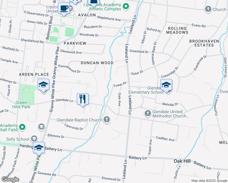map of restaurants, bars, coffee shops, grocery stores, and more near 4302 Scenic Drive in Nashville