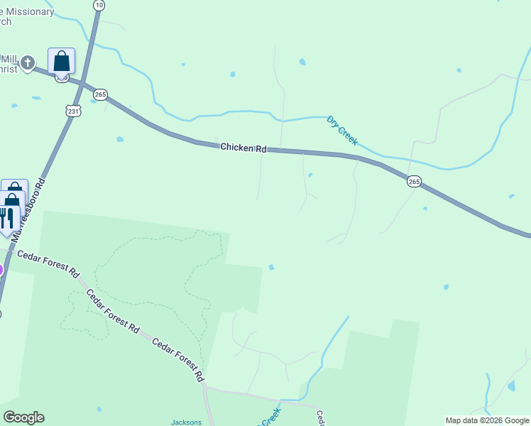 map of restaurants, bars, coffee shops, grocery stores, and more near 4529 Bairds Mill West in Lebanon