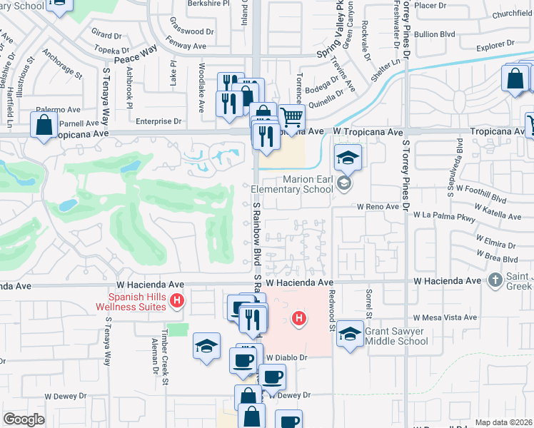 map of restaurants, bars, coffee shops, grocery stores, and more near in Las Vegas