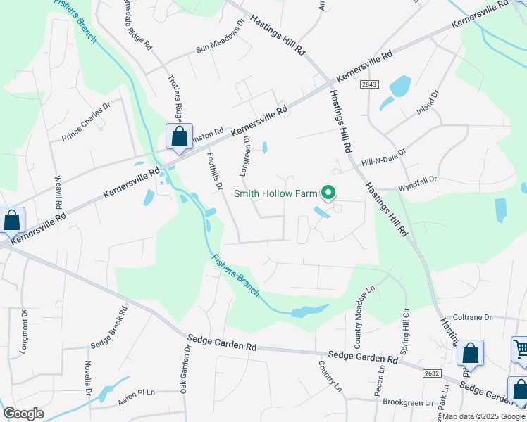 map of restaurants, bars, coffee shops, grocery stores, and more near 1045 Longreen Drive in Kernersville