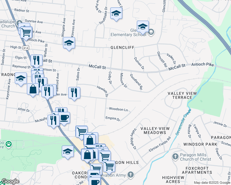map of restaurants, bars, coffee shops, grocery stores, and more near 179 Briggs Avenue in Nashville