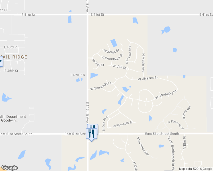 map of restaurants, bars, coffee shops, grocery stores, and more near 2001 West Sandusky Street in Broken Arrow