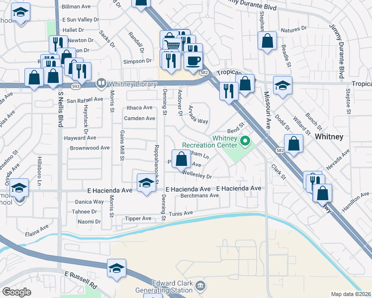 map of restaurants, bars, coffee shops, grocery stores, and more near 5494 Waltham Lane in Las Vegas
