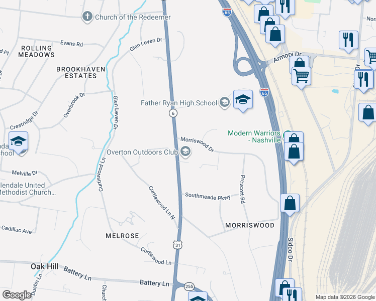 map of restaurants, bars, coffee shops, grocery stores, and more near 4200 Franklin Pike in Nashville