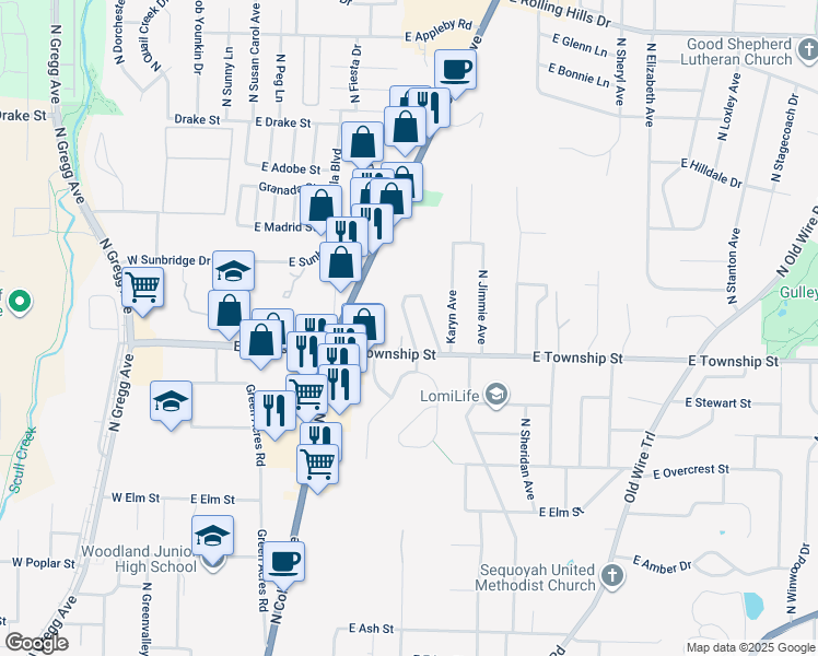 map of restaurants, bars, coffee shops, grocery stores, and more near North Brophy Circle in Fayetteville