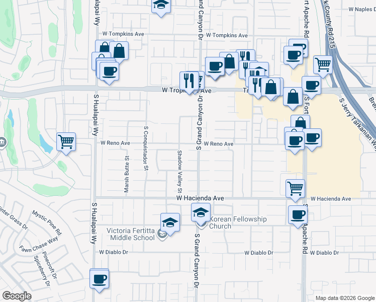 map of restaurants, bars, coffee shops, grocery stores, and more near 9845 Sedona Shrine Avenue in Las Vegas