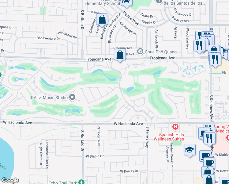 map of restaurants, bars, coffee shops, grocery stores, and more near 7575 Spanish Bay Drive in Las Vegas