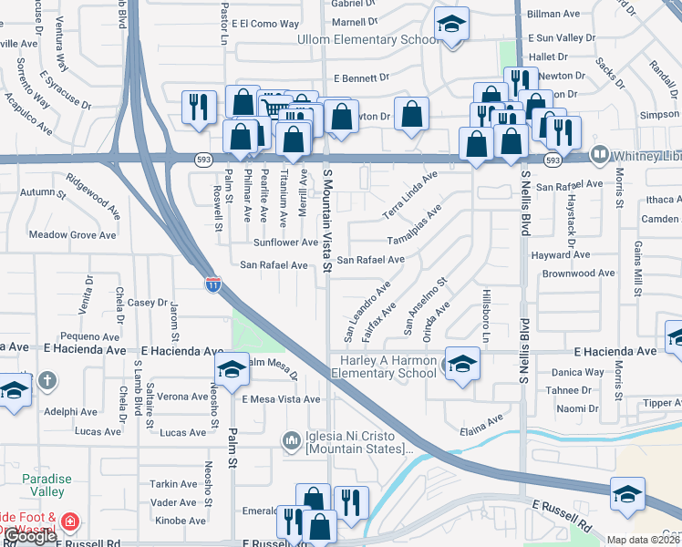 map of restaurants, bars, coffee shops, grocery stores, and more near 4670 Livermore Avenue in Las Vegas