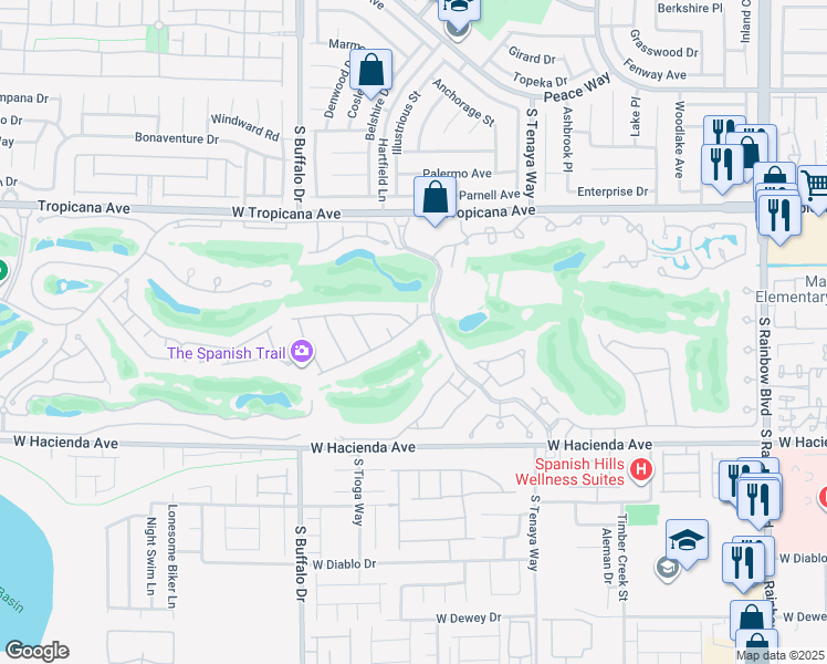 map of restaurants, bars, coffee shops, grocery stores, and more near 7575 Spanish Bay Drive in Las Vegas