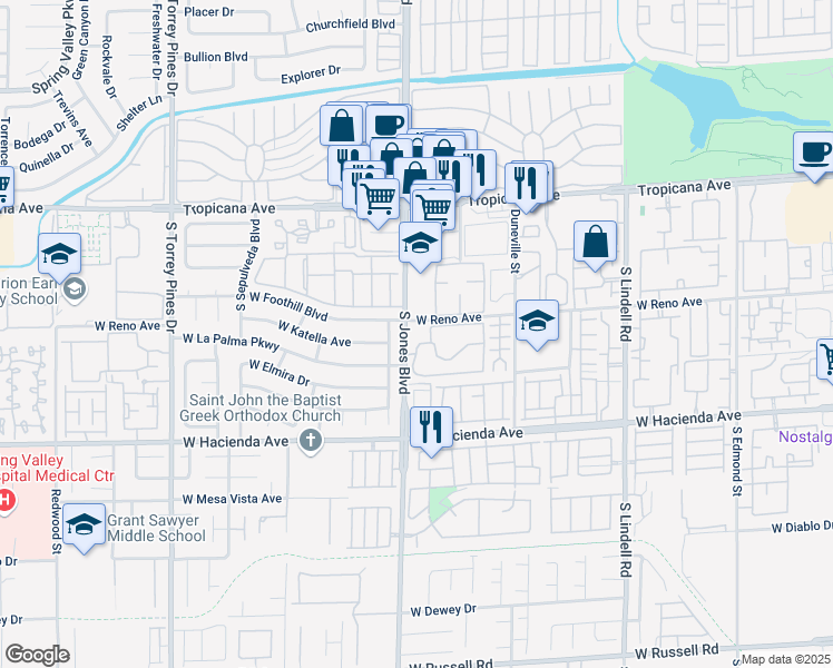 map of restaurants, bars, coffee shops, grocery stores, and more near 5162 South Jones Boulevard in Las Vegas