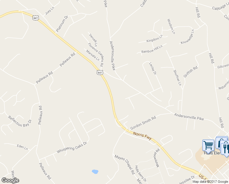 map of restaurants, bars, coffee shops, grocery stores, and more near 3905 White Cedar Way in Knoxville