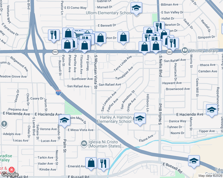 map of restaurants, bars, coffee shops, grocery stores, and more near 4718 Livermore Avenue in Las Vegas
