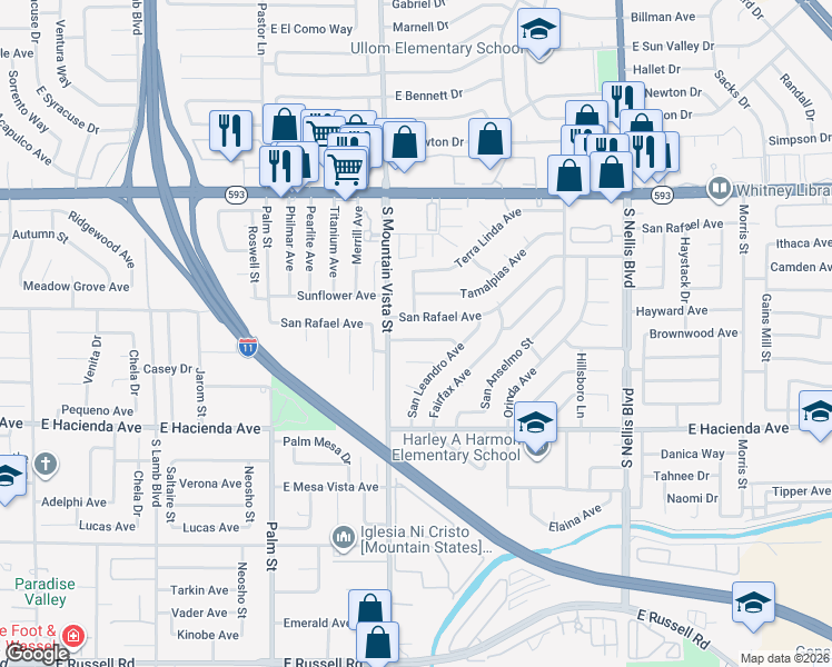 map of restaurants, bars, coffee shops, grocery stores, and more near 4670 Livermore Avenue in Las Vegas